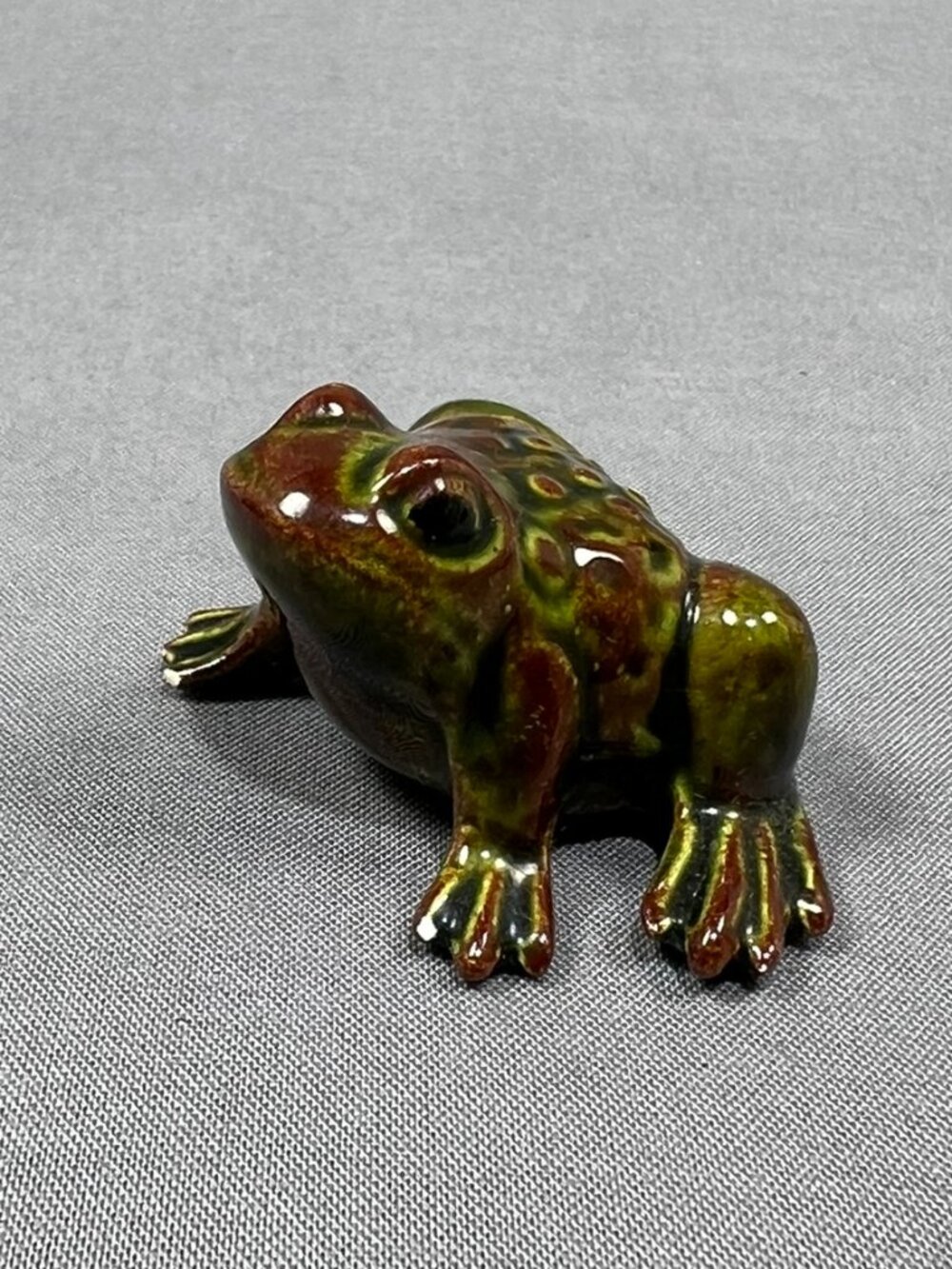 Vtg Frog Toad Ceramic Figurine Green Brown Miniature Animal Handmade